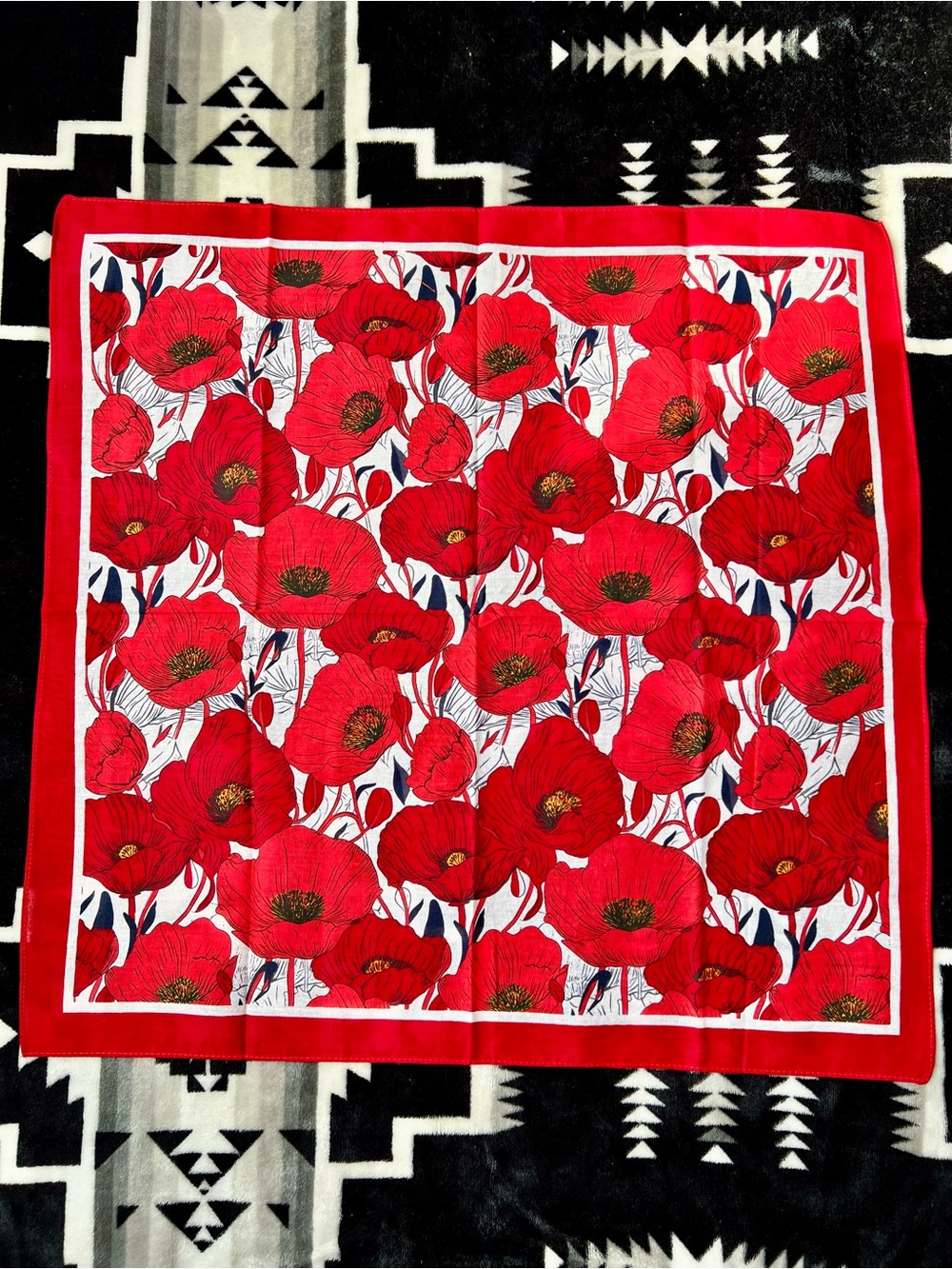 Floral Red Poppy Hair Scarf - Lightweight Women’s Hair Accessory